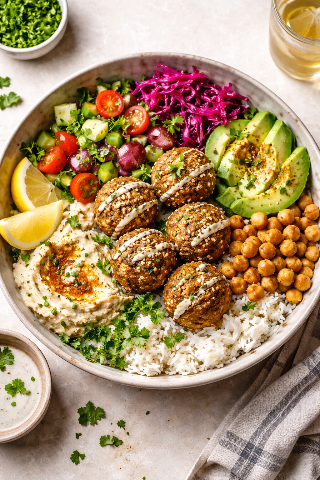 Frisklavet falafel bowl med let krydret ris – Sund takeaway i Herlev